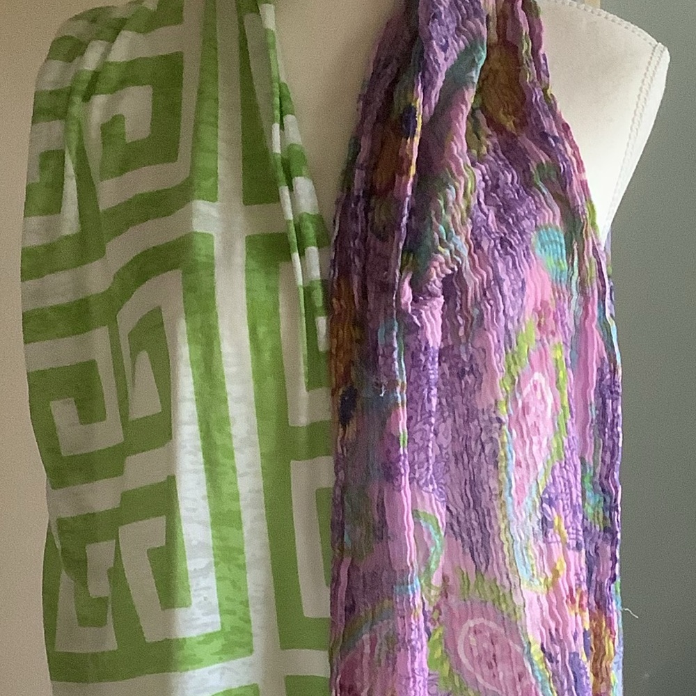 Two Summer Weight Rectangular Print Scarves